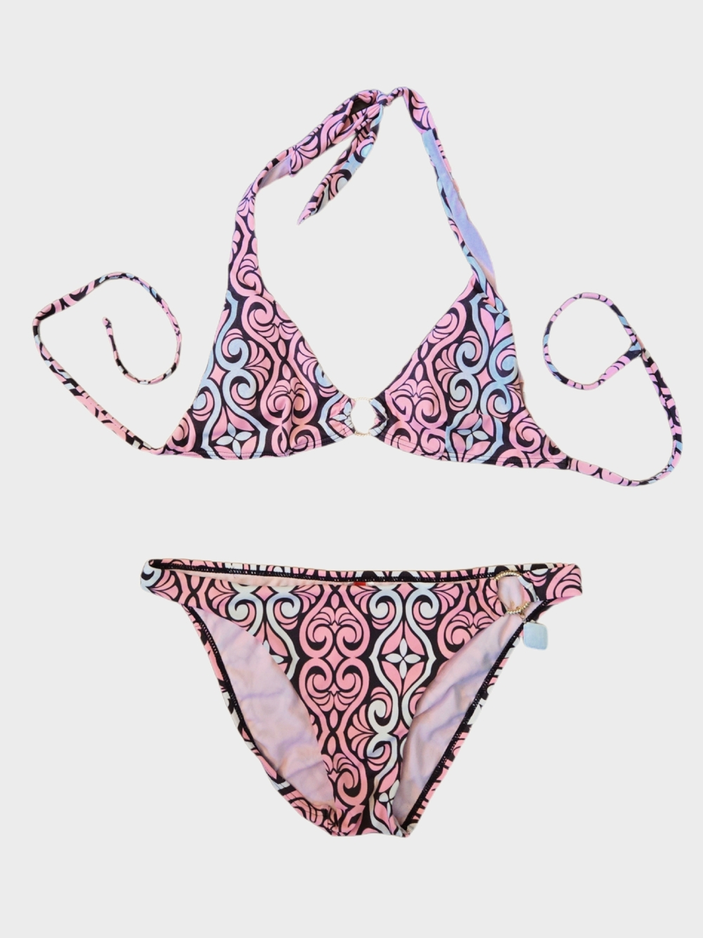 Y2k Pink & Brown Swirl Print Bikini Set!